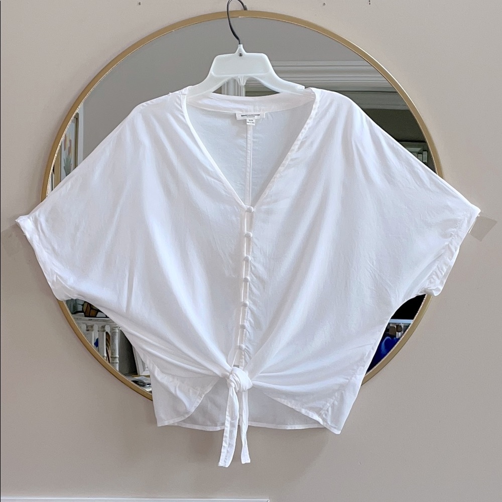 Beachlunchlounge White Dolman Sleeve Tie-Front Blouse
